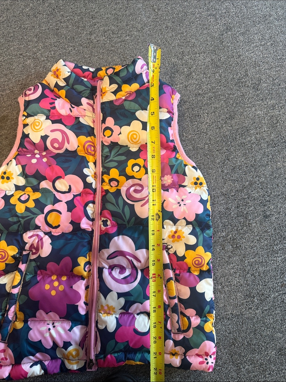Hanna Andersson Navy Floral Puffer Vest with Pink & Yellow Blooms - Picture 7 of 7